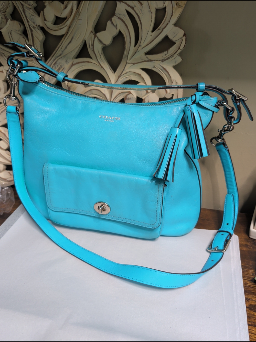 Vintage Authentic Coach Turquoise Legacy Leather Courtenay Bag 22381